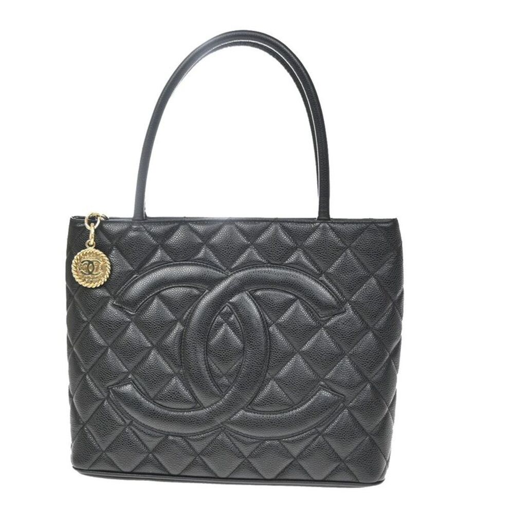 Chanel Medallion Quilted Caviar Black Leather Tote Bag Bag